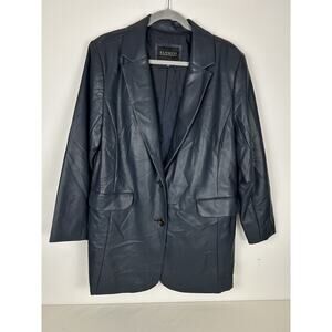 ELOQUII Faux Leather Cinched Waist‎ Double Breasted Blazer Women's Size 14 Navy
